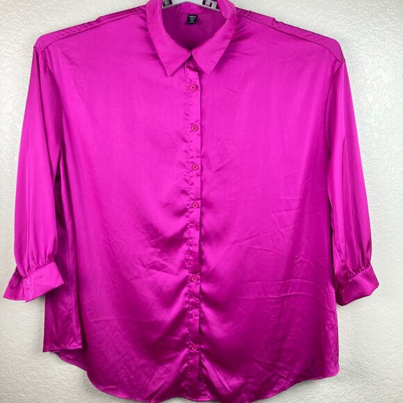 Shein Curve Hot Pink Quarter Sleeve Button Up Blouse Sz 2XL - Picture 1 of 7